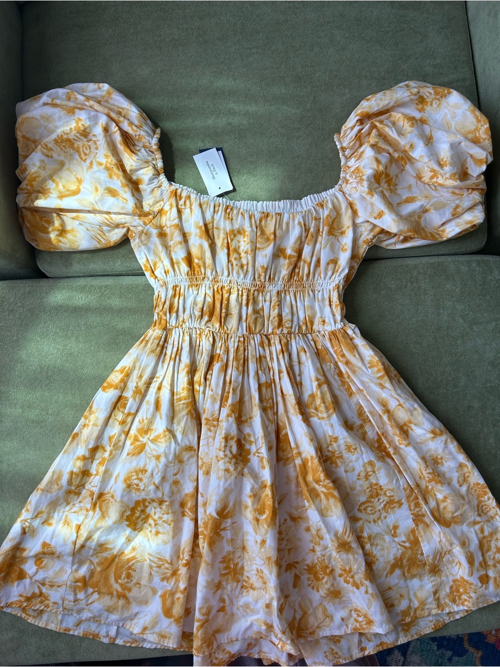 Abercrombie & Fitch White and Yellow Floral Puff-Sleeve Dress